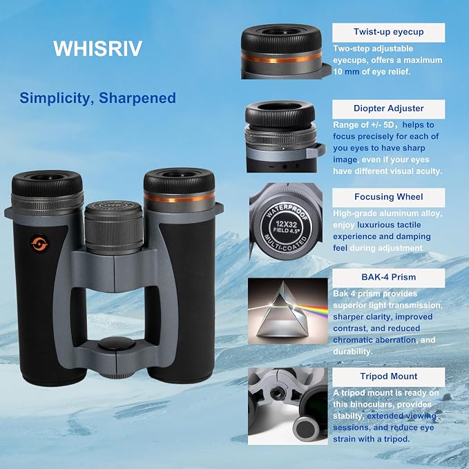 12x32 Compact Binoculars for Adults High Powered, Bak-4 Prism, Easy Focuse - Image 3