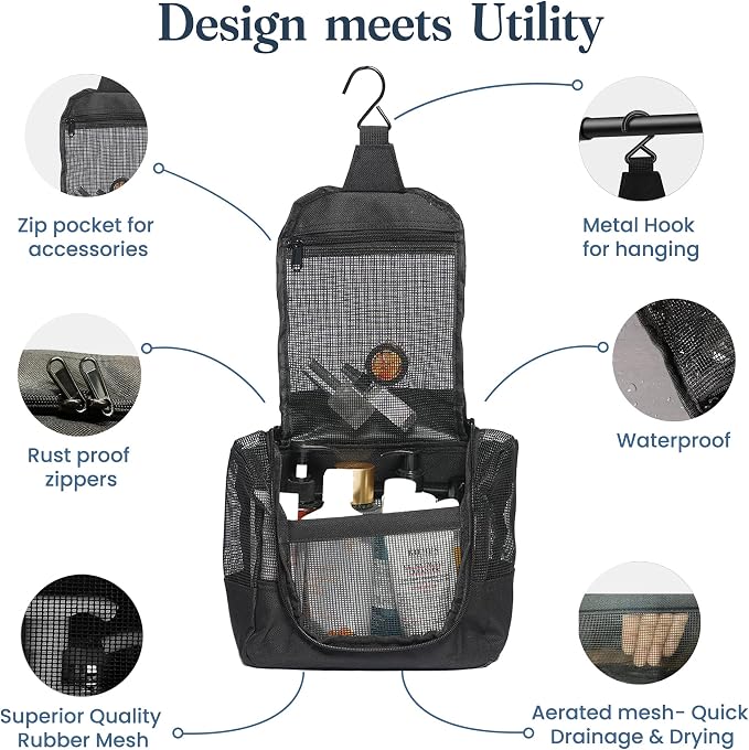 The Fine Living Co. Portable Hanging Shower Caddy Organizer Bag Quick Dry Mesh - Image 3