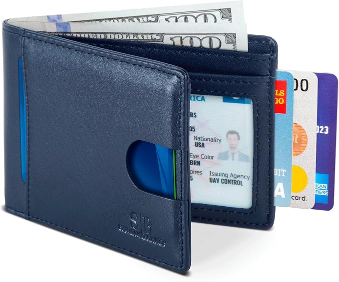 SERMAN BRANDS RFID Blocking Slim Bifold Genuine Leather Thin Minimalist Front by SERMANBRANDS