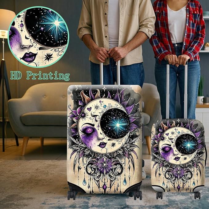 Luggage Cover Suitcase Protector Plus 1 Luggage Tag, Gothic Moon Face Travel - Image 6