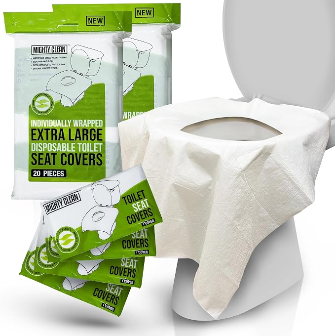 XL Disposable Toilet Seat Covers by Mighty Clean｜100% Waterproof ｜Individually by MightyClean