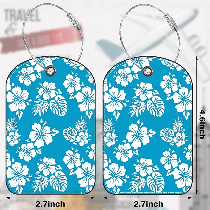 2 PCS Leather Luggage Tags for Suitcase Blue Hibiscus Travel Luggage Tag - Image 2