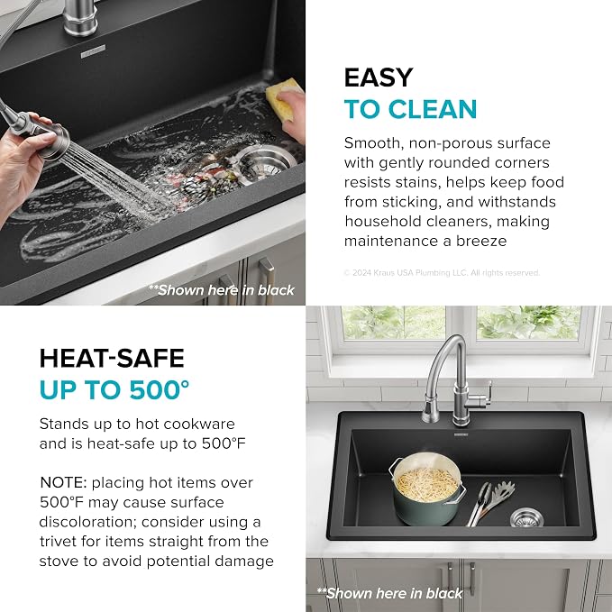 KRAUS Forteza 33-inch Drop In/Undermount Single Bowl Granite Kitchen Sink in - Image 7