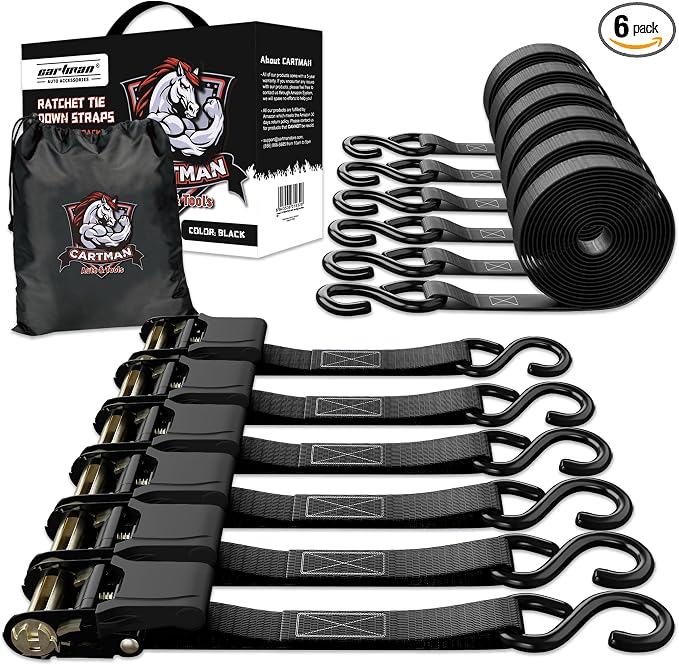 Cartman 1" x 15' Ratchet Tie Down up to 1500lbs 6pk in Carry Bag, Cargo Straps by CARTMAN