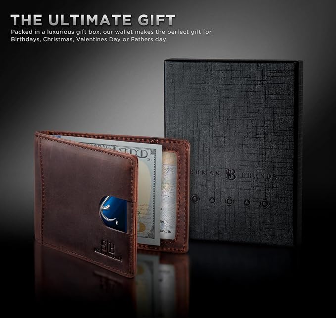 SERMAN BRANDS RFID Blocking Slim Bifold Genuine Leather Minimalist Front Pocket - Image 7