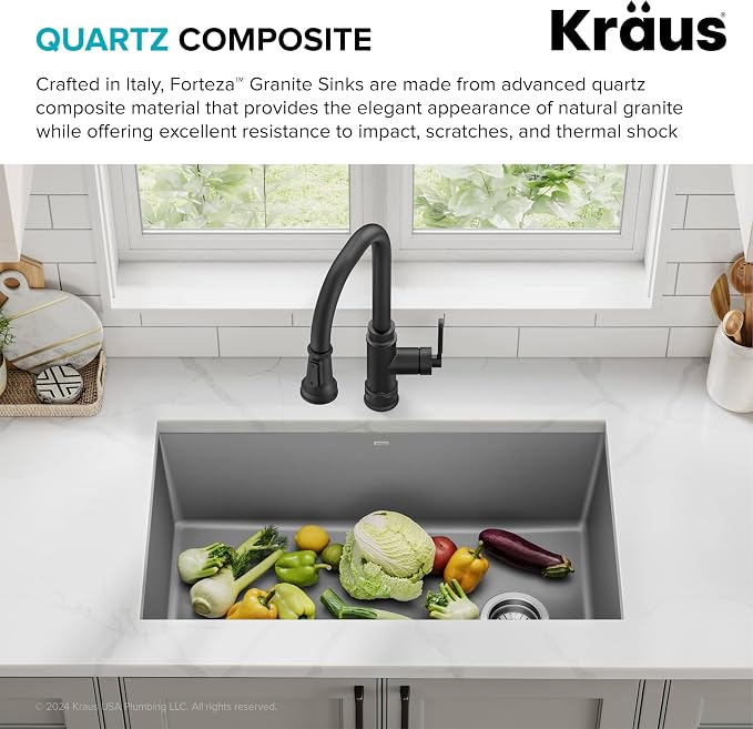 KRAUS Forteza 32-inch Undermount Single Bowl Granite Kitchen Sink in Grey - Image 6