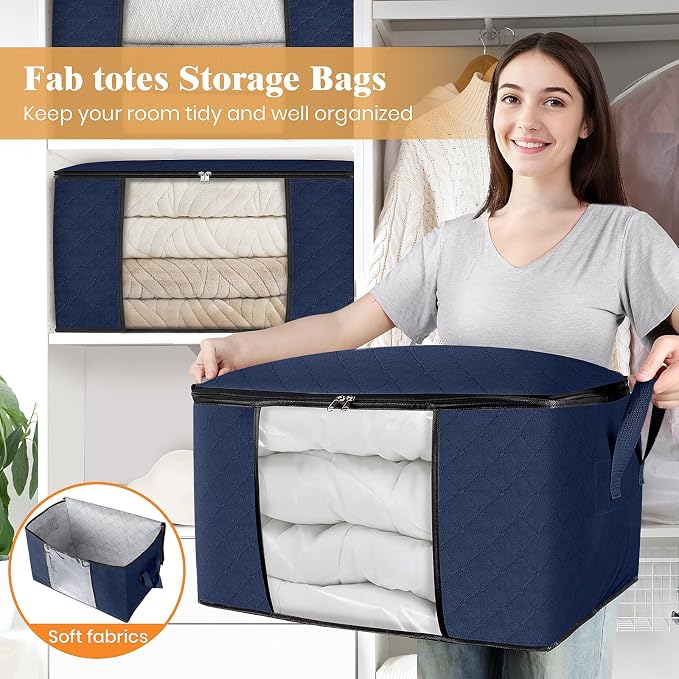 Fab totes 8 Pack Clothes Storage, Foldable Thick Fabric Blanket Storage Bags - Image 5