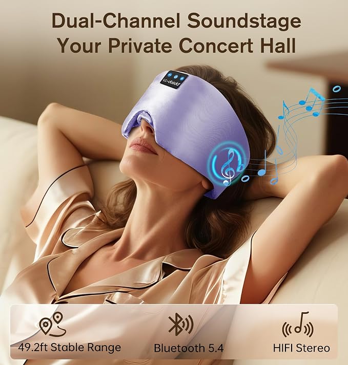 LC-dolida Luxurious Silk Soft Sleep Mask, Sleep Headphones - Image 3