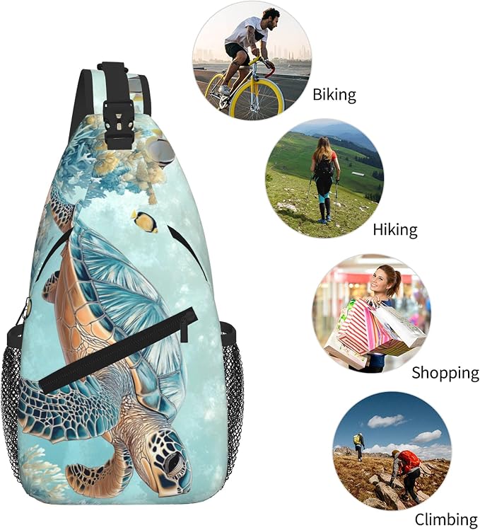 SUPLUCHOM Sling Bag Turtle Sea Coral Ocean Hiking Daypack Crossbody Shoulder - Image 6