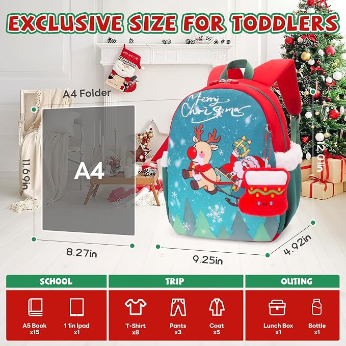 SUN EIGHT Kids Christmas Backpack – Glow in the Dark Santa & Reindeer Design - Image 4