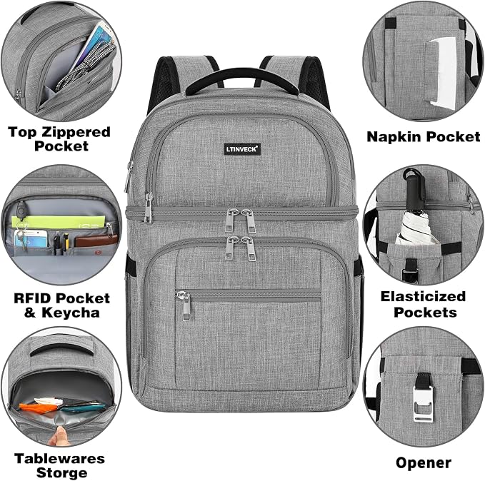 Cooler Backpack, Insulated Backpack Cooler Leakproof Double Deck Cooler Bag - Image 4