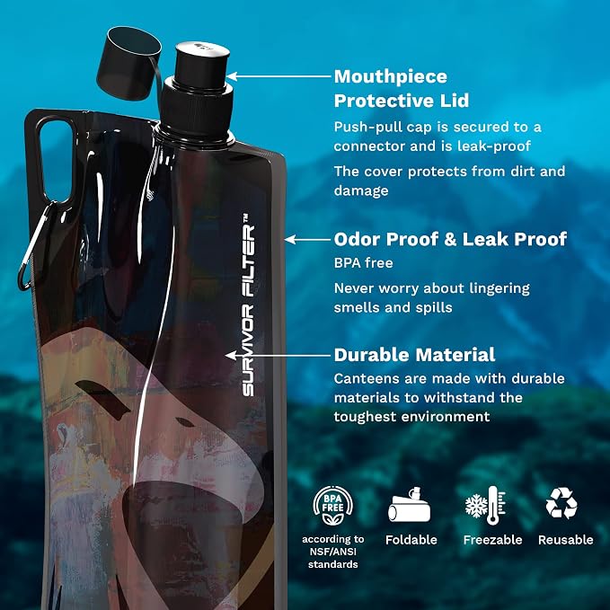 Survivor Filter Collapsible Water Bottles, Canteens 2 Pack - Image 4