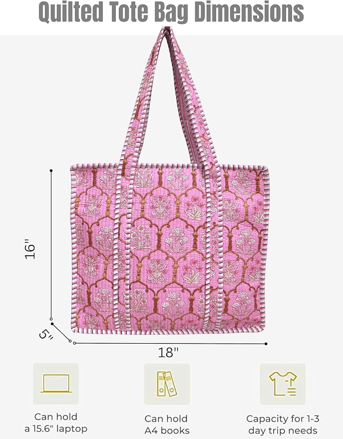 Cotton Quilted Tote Bag for Women – Large Beach & Travel Tote - Image 5