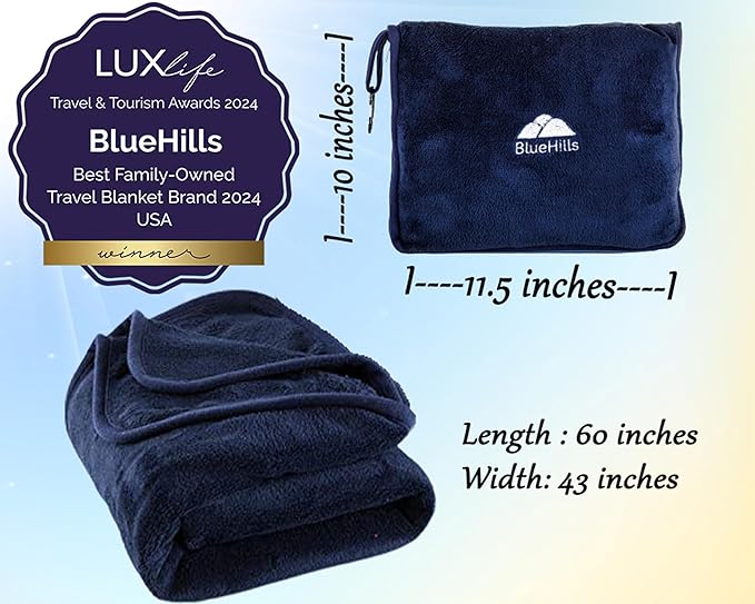 BlueHills Premium Soft 2-Pack Travel Blanket Pillows Airplane Large Plane - Image 3