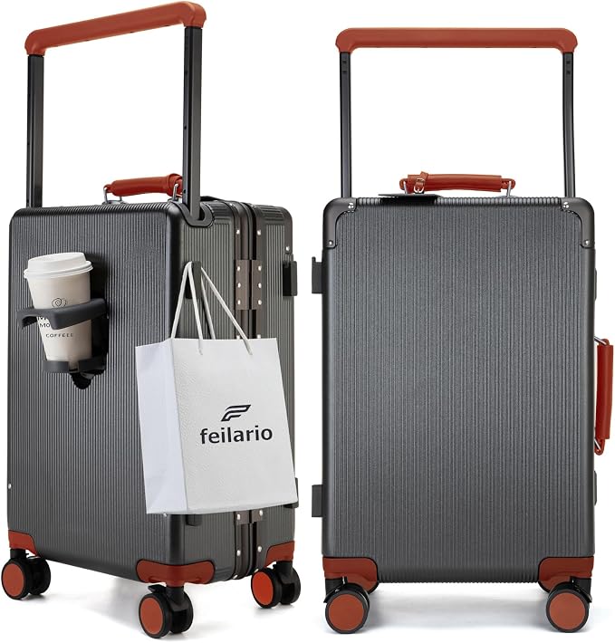 feilario 20'' Aluminum Frame Wide Handle PC Hardside Carry On Luggage by feilario