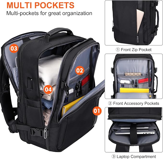 PIJUSHI Travel Backpack for Women Men Expandable Carry on Luggage Backpack - Image 4