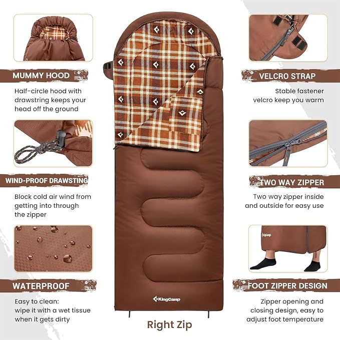 KingCamp Sleeping Bag for Adults, Cold Weather & Warm XL Big and Tall Flannel - Image 5