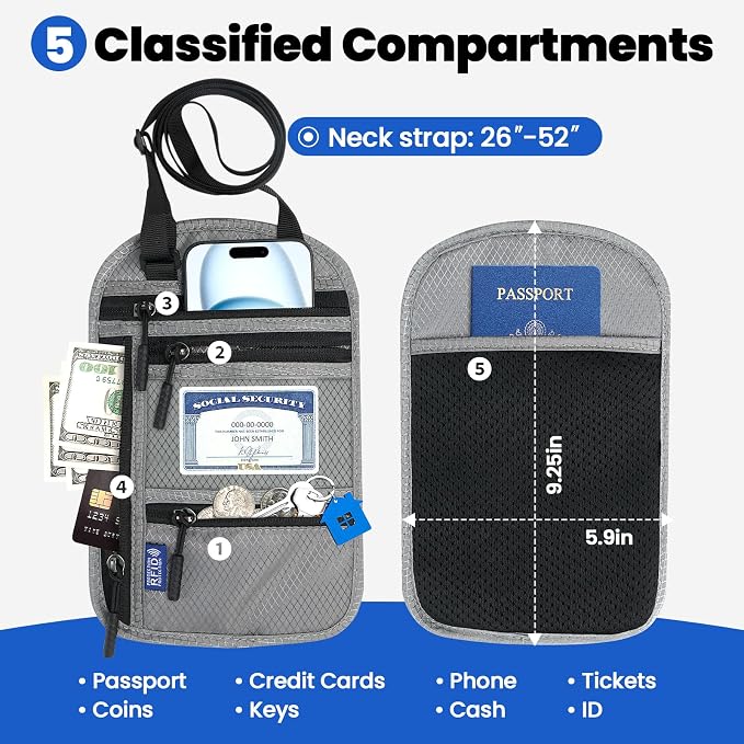 Passport Holder for Families | RFID Blocking Neck Wallet | Travel Document - Image 2
