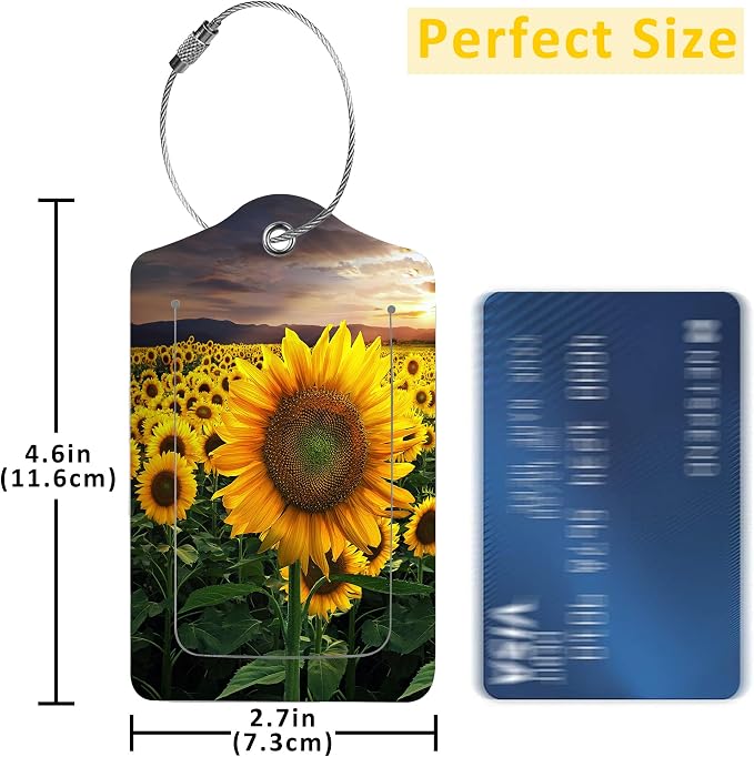 2 Pack Sunflower Luggage Tags for Suitcases, Beautiful Floral Leather Baggage - Image 2