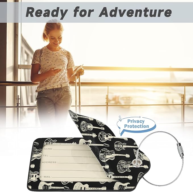 2 Pack Leather Luggage Tag for Suitcase Music Guitar Unique Travel Tags - Image 5