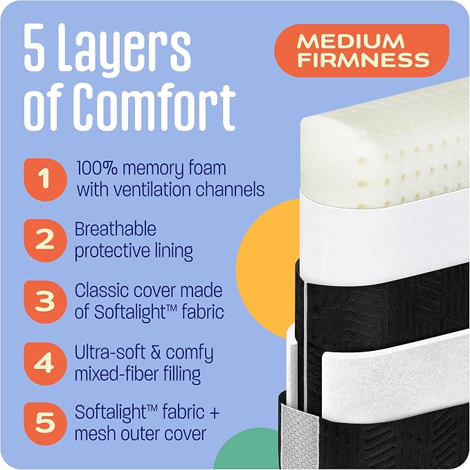 Kids Camping Pillow: Dual-Cover Memory Foam Small Pillow; Medium-Firm Camp - Image 3
