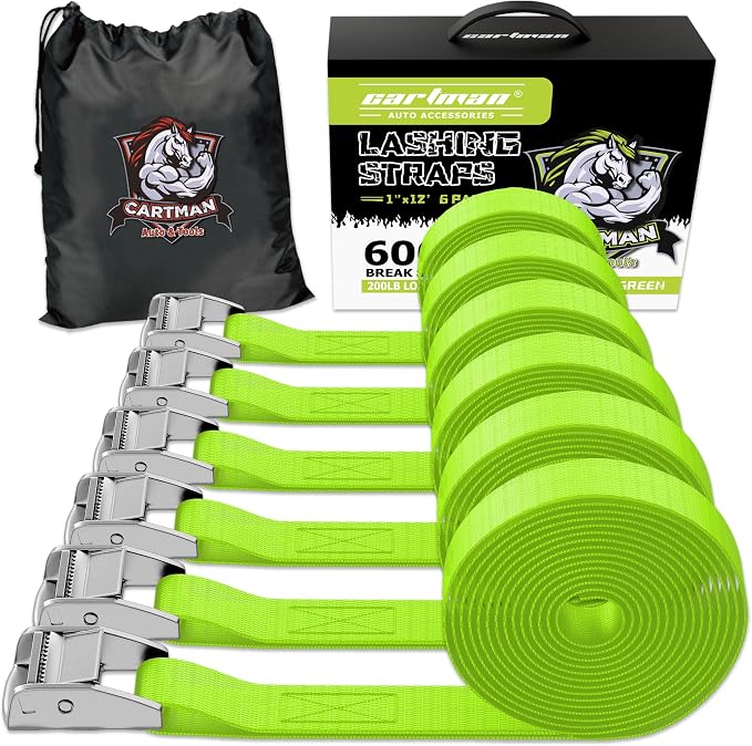 Cartman 1" x 12'Lashing Straps Cargo Tie-Down Strap Up to 600lbs, 6pk in Carry by CARTMAN