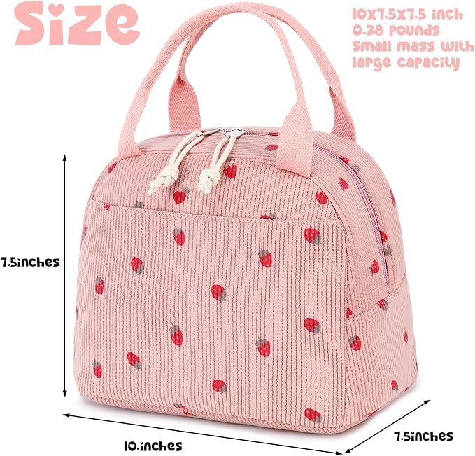 Bluboon Lunch Bag for Women Men Cute Corduroy Lunch Tote Bags Reusable - Image 2