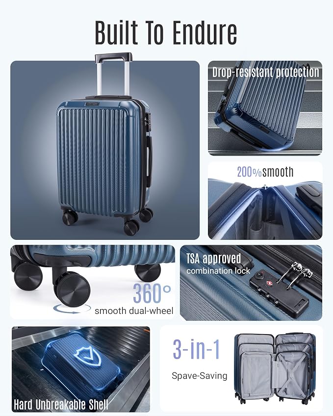 LIGHT FLIGHT Luggage Sets, Durable Hard Shell 3 Piece Set Suitcase - Image 2