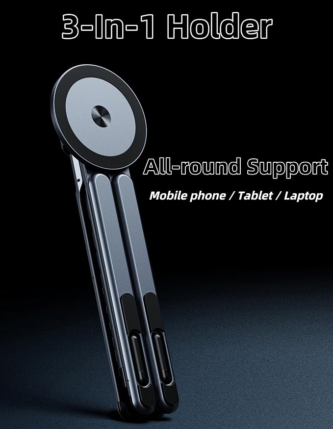 3-in-1 Folding Aluminum Alloy Laptop Stand, Height Adjustable Ergonomic - Image 3