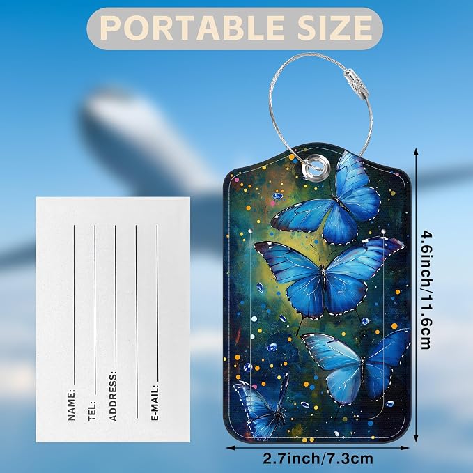 2 Pcs Watercolor Blue Butterfly Luggage Tags - Image 2