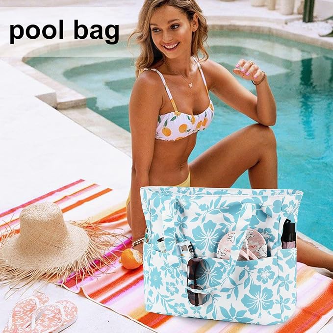 LEDAOU Large Beach Tote Bag Women Waterproof Sandproof Zipper Beach Tote Bag - Image 2