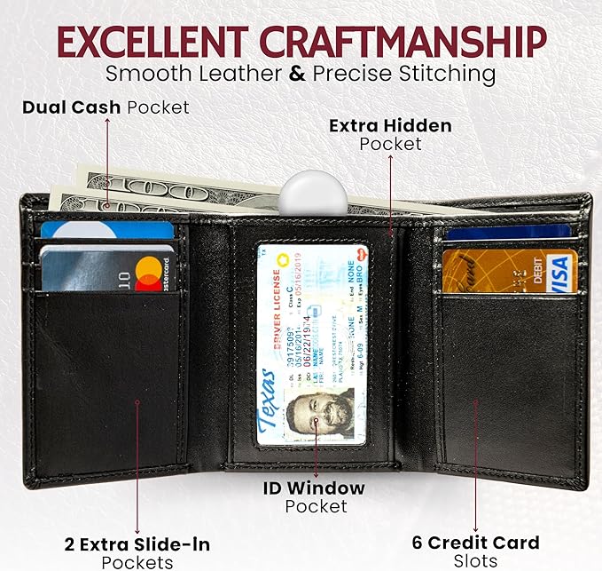 BULL GUARD Genuine Nappa Leather Trifold Wallet - Image 5