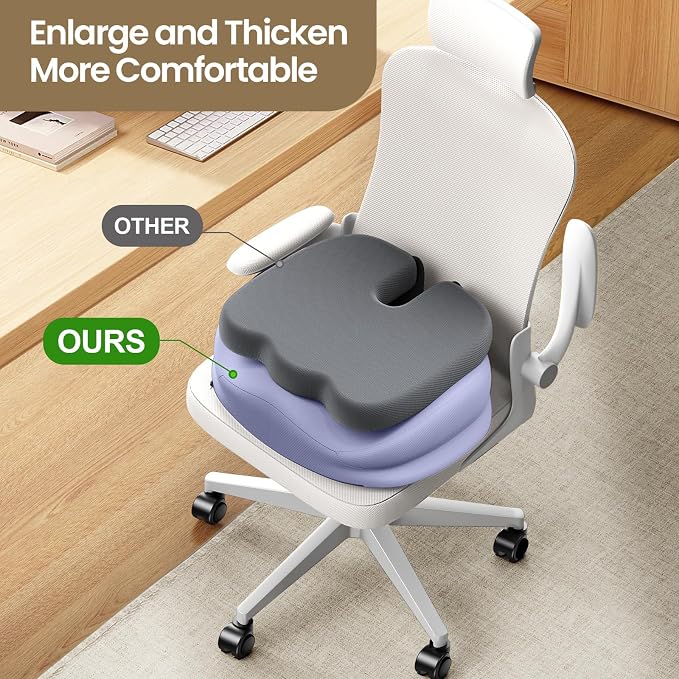 Benazcap Large Seat Cushion for Office Chair Memory Foam Coccyx Pain Relief - Image 3