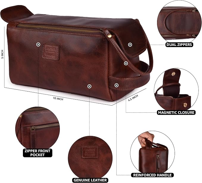 LEATHER VILLAGE Premium Leather Travel Toiletry Bag - Image 5