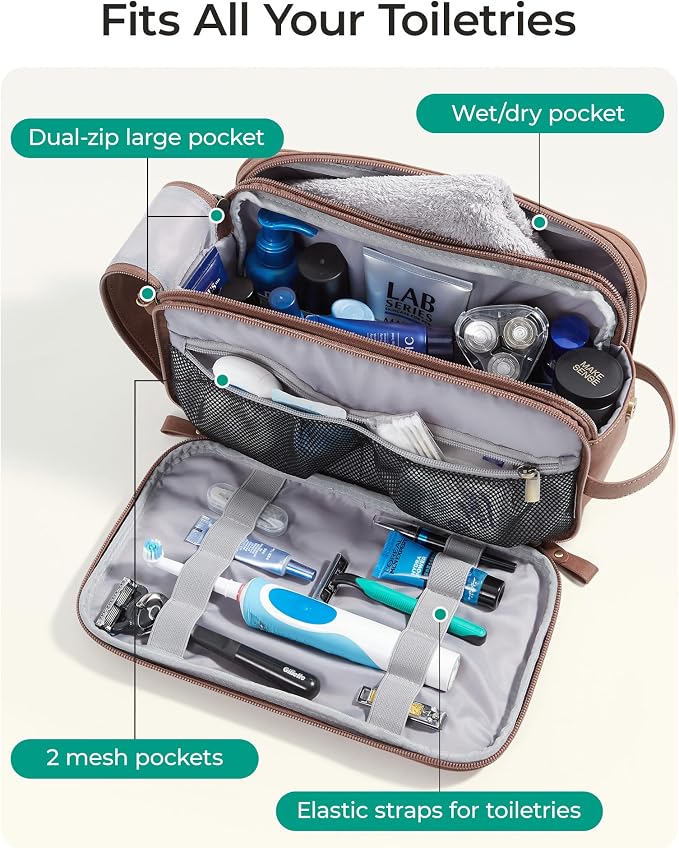 BAGSMART Toiletry Bag for Men, PU Leather Travel Bag for Toiletries, Dopp Kit - Image 3
