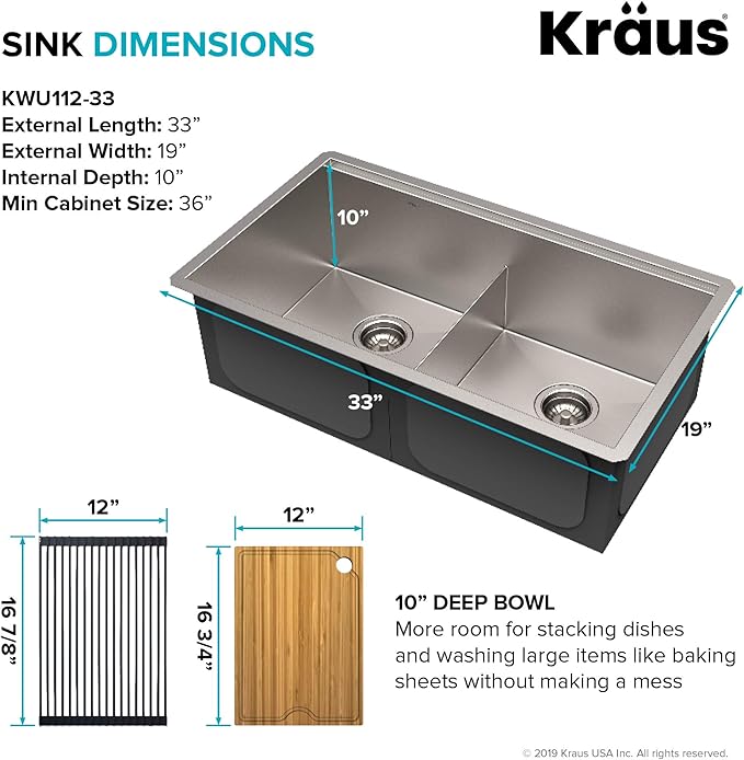 KRAUS Kore™ Workstation 33-inch Undermount 16 Gauge Double Bowl Stainless Steel - Image 5