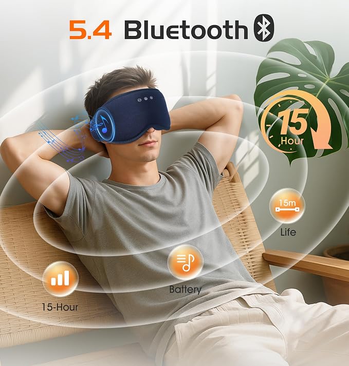Bluetooth Sleep Mask with 2 Removable 3D Contoured Cup, Bamboo Cotton Sleeping - Image 5