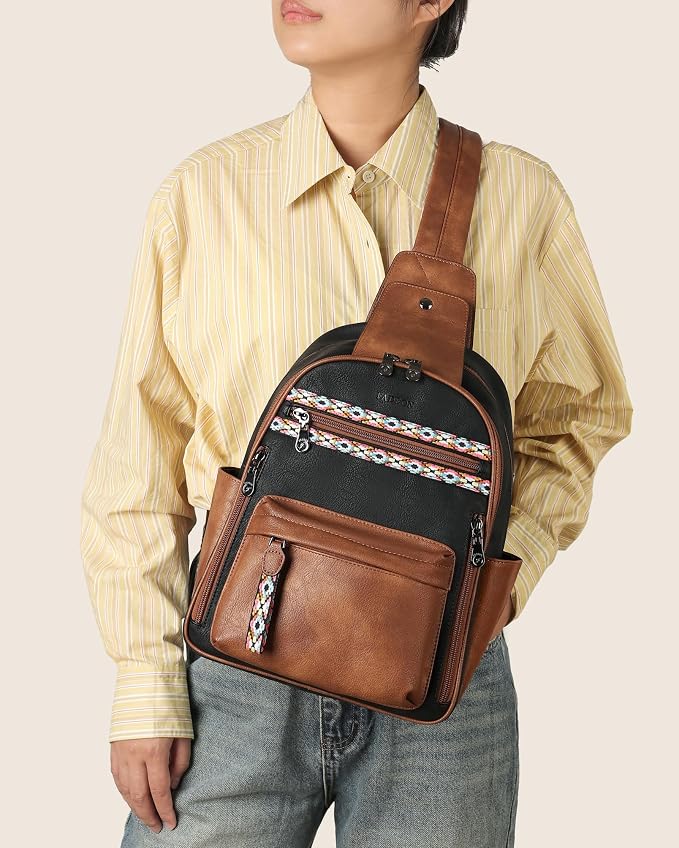 FADEON Large Sling Bag for Women, Leather Crossbody Purse Designer Anti Theft - Image 3