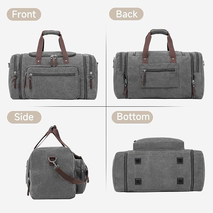 Canvas Expandable Duffle Bag for Men Traveling, Luggage Travel Bag Weekender - Image 4