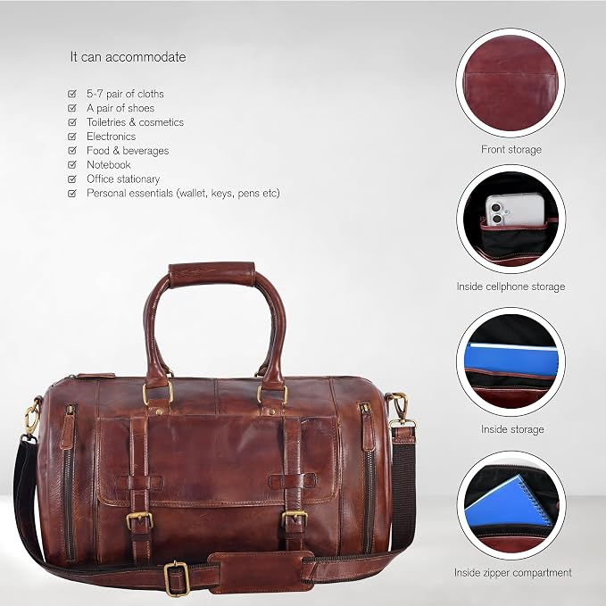Genuine Leather Duffle Bag for Men | Vintage Weekender Travel Bag | Overnight - Image 3