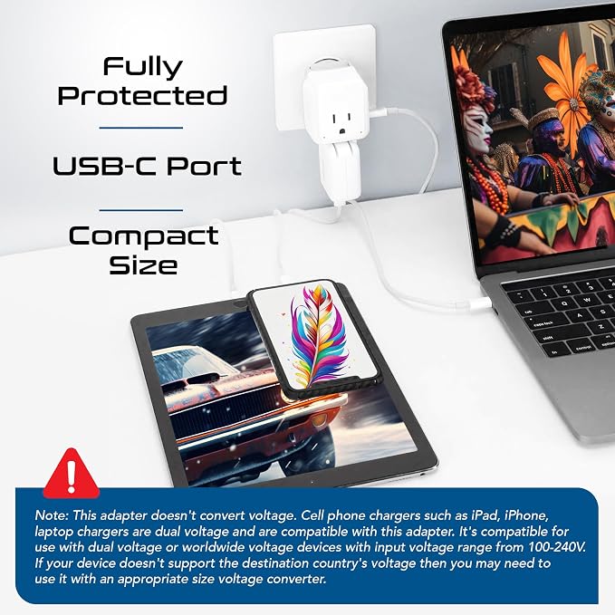 Ceptics World Travel Plug Adapter Set, Safe USB-C 3.0-2 USA Socket, 30W PD & QC - Image 3