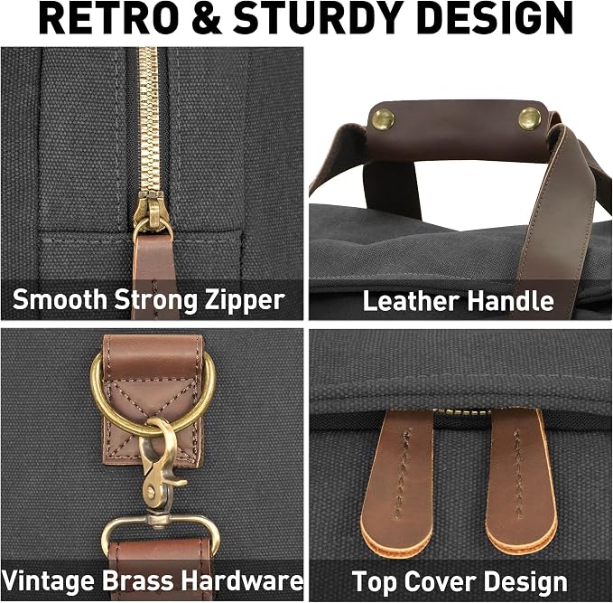Vintage Canvas Duffle Bag, 50L Genuine Leather Travel Duffel Backpack - Image 5