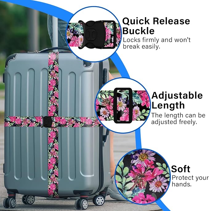 2 Pack Luggage Straps for Suitcases, Adjustable Travel Belt - Image 4