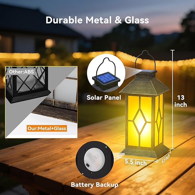 2Pack Patina 13" Metal & Glass Solar Lantern - Image 4