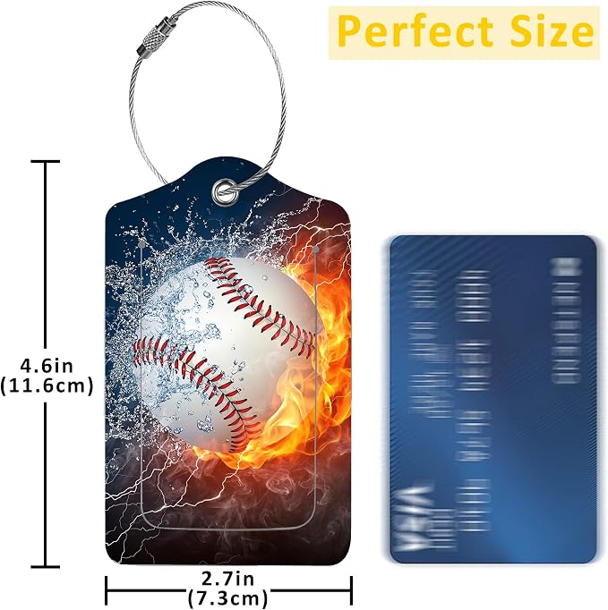 2 Pack Luggage Tags for Suitcases, Baseball Ball on Fire and Water Luggage Tag - Image 2