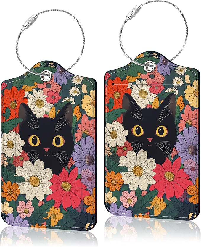 2 Pack Luggage Tag for Suitcase, Cute Unique Leather Suitcase Tags Identifiers by COWDIY
