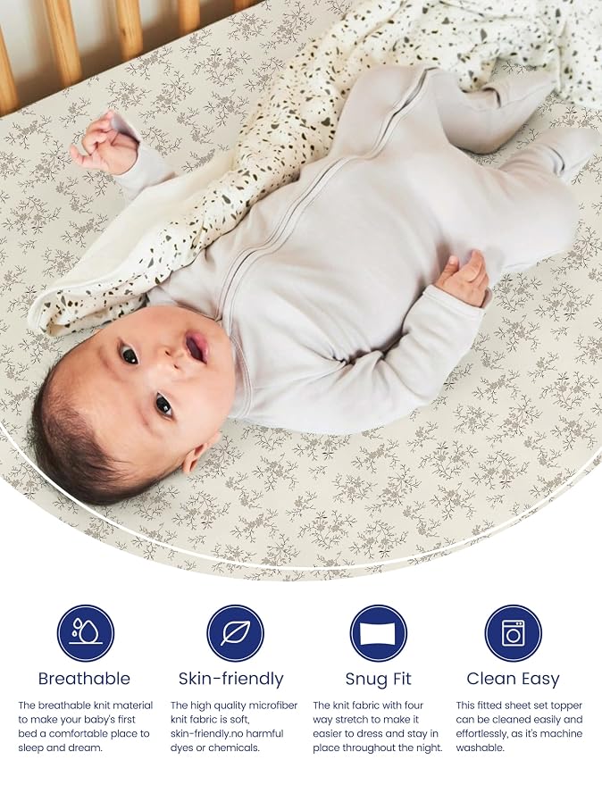 TotAha Premium Soft Pack n Play Sheets, Super Stretchy Jersey Knit Mini Crib - Image 2