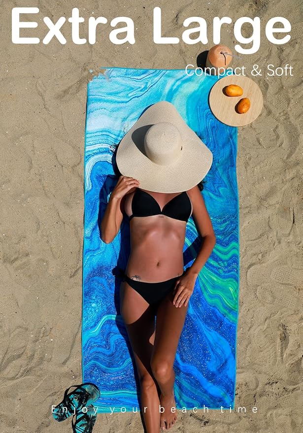 2 Pack Microfiber Lightweight Beach Towel Sand Free Quick Dry Absorbent Thin - Image 2