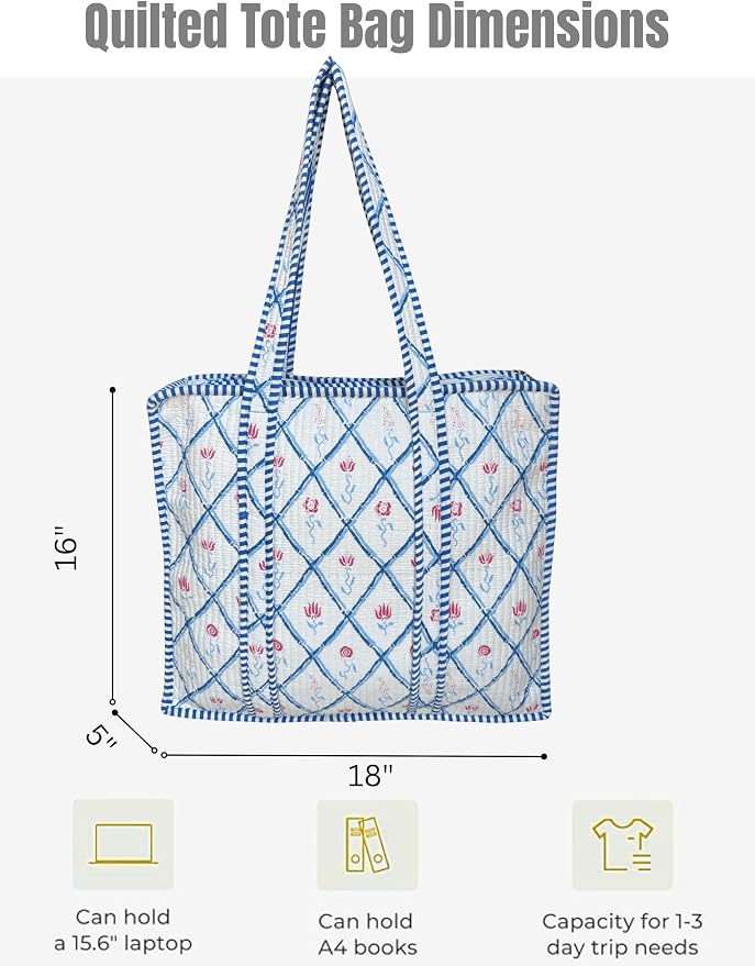 Cotton Quilted Tote Bag for Women – Large Beach & Travel Tote - Image 5