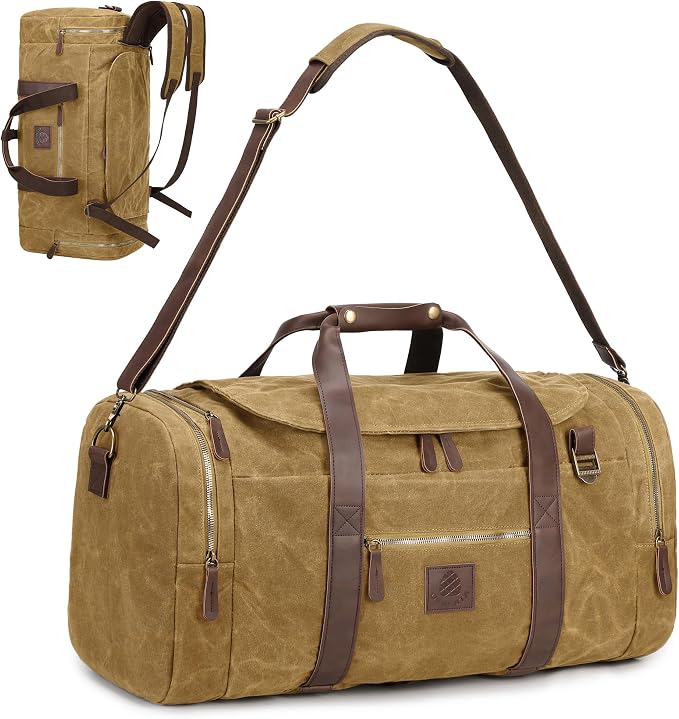 50L Duffle Bag for Men, Nomad Waxed Canvas Travel Duffel Bag Vintage Genuine by DensataTravelBag
